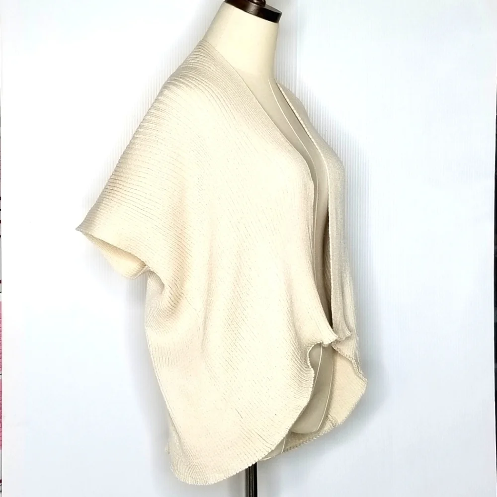 New Save the Ocean Beige Ribbed Kimono Boxy Stretch Open Front Cardigan one size